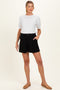 Black Linen Blend Maternity Shorts