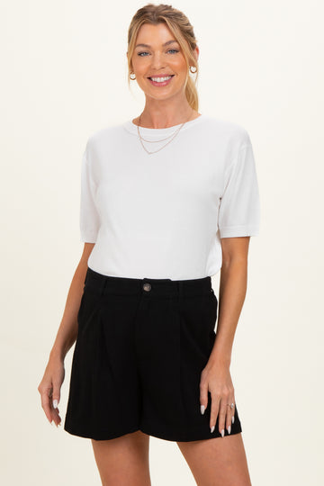 Black Linen Blend Maternity Shorts