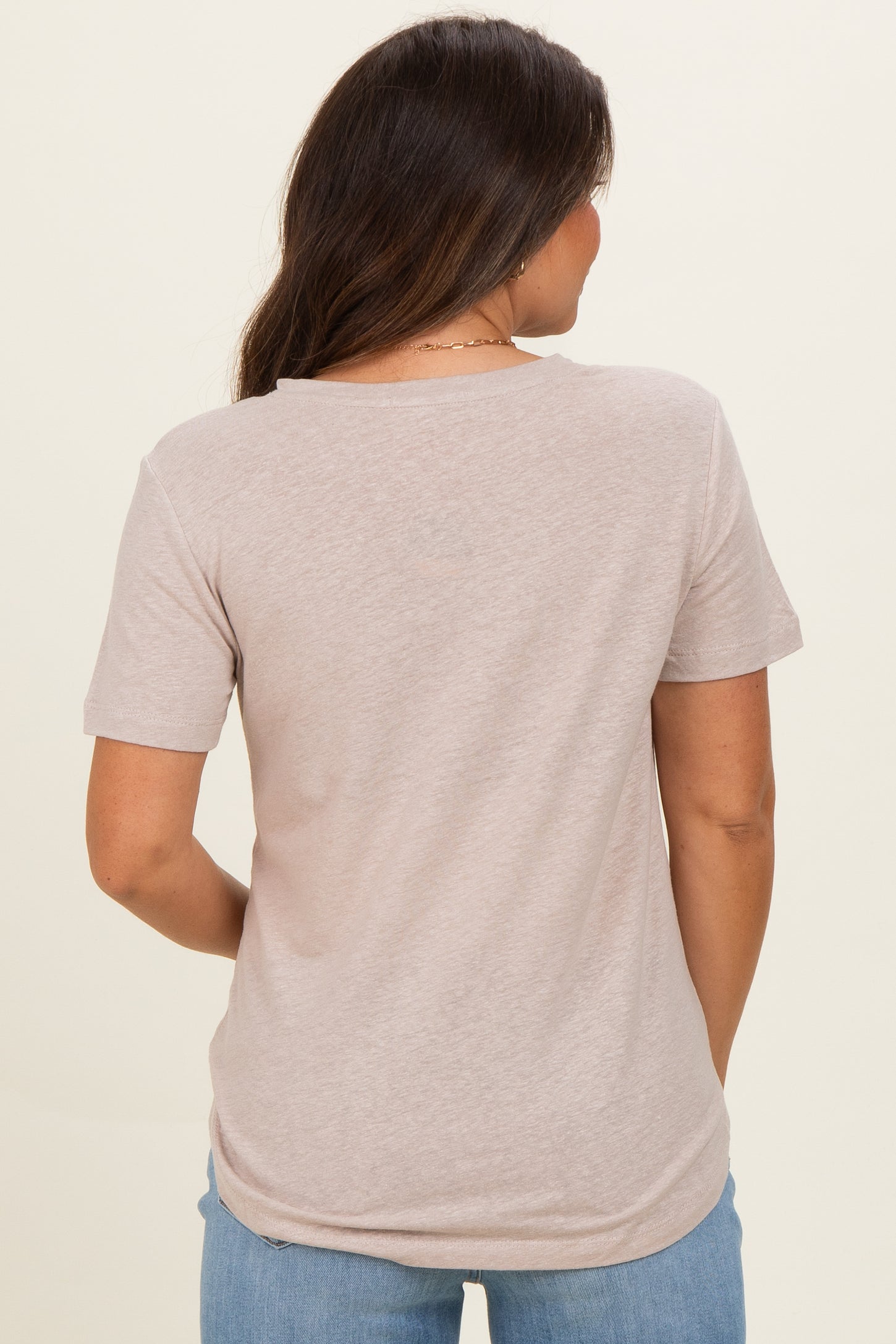 Khaki Linen Blend V-Neck Short Sleeve Maternity T-Shirt
