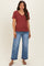 Wine Linen Blend V-Neck Short Sleeve Maternity T-Shirt