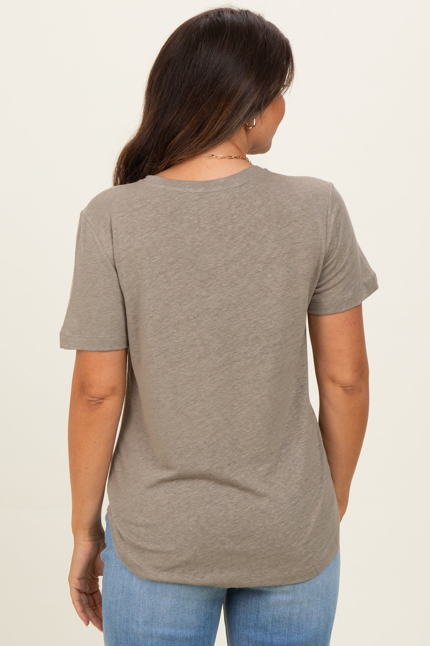 Olive Linen Blend V-Neck Short Sleeve Maternity T-Shirt