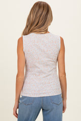 Heather Grey Floral Ruffle Trim Maternity Tank Top