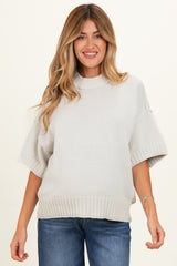 Light Silver Oversized Mock Neck Short Sleeve Maternity Sweater