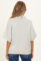 Light Silver Oversized Mock Neck Short Sleeve Maternity Sweater