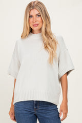Light Silver Oversized Mock Neck Short Sleeve Sweater