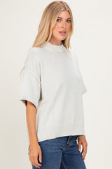 Light Silver Oversized Mock Neck Short Sleeve Sweater