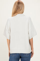Light Silver Oversized Mock Neck Short Sleeve Sweater