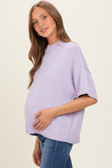 Lavender Oversized Mock Neck Short Sleeve Maternity Sweater