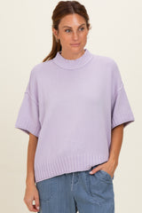 Lavender Oversized Mock Neck Short Sleeve Sweater