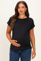 Black Rolled Cuff Sleeve Relaxed Fit Maternity Tee