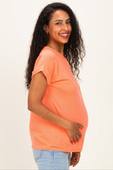 Coral Rolled Cuff Sleeve Relaxed Fit Maternity Tee
