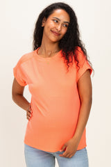 Coral Rolled Cuff Sleeve Relaxed Fit Maternity Tee