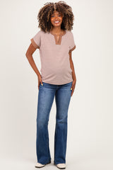 Mocha Striped Contrast Trim Maternity Top