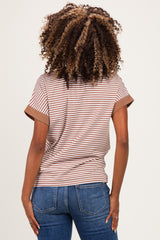 Mocha Striped Contrast Trim Maternity Top