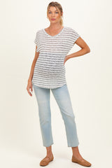 Ivory Striped Knit Maternity V-Neck Top
