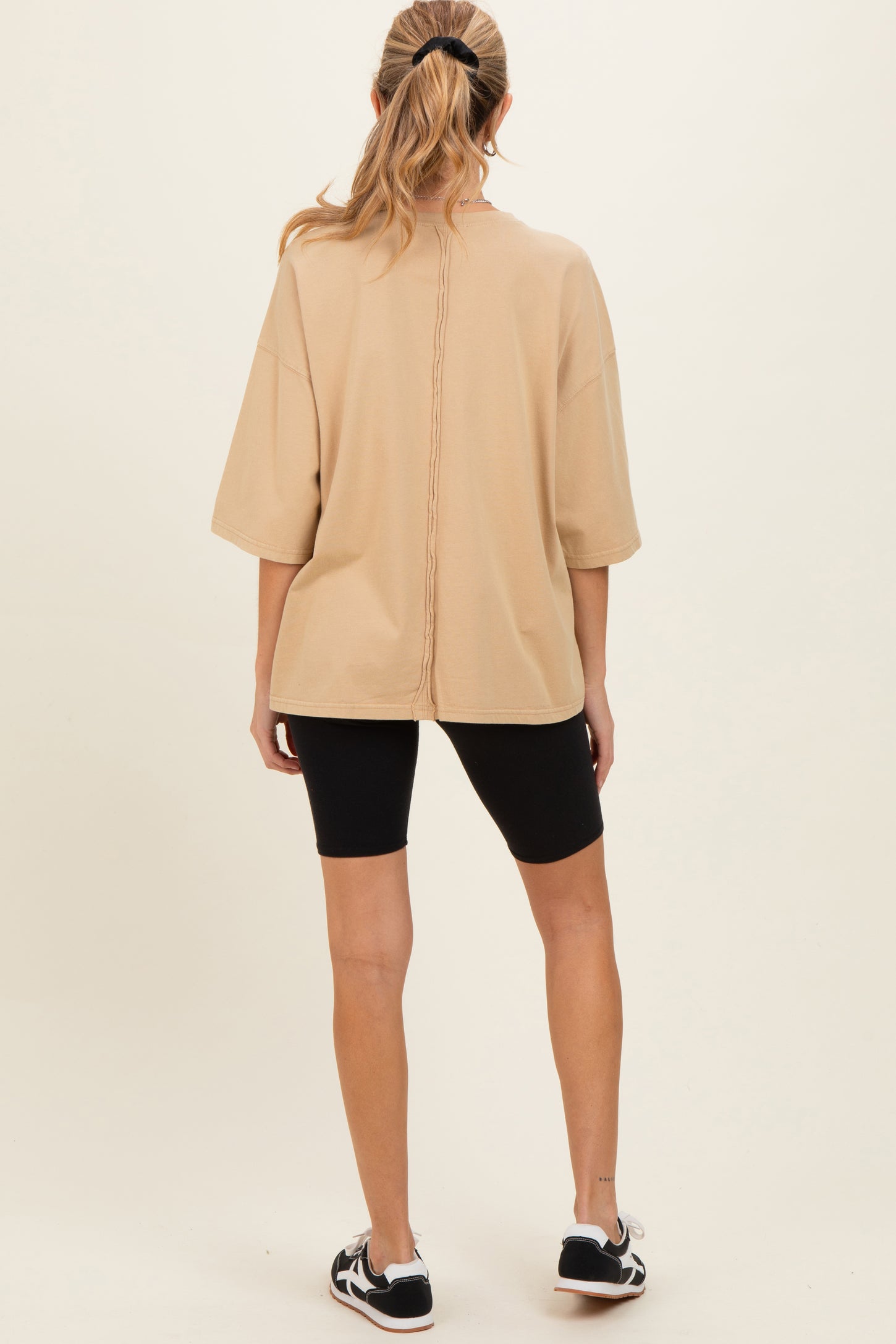 Beige Washed Oversized Crew Neck Maternity Top