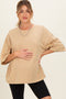 Beige Washed Oversized Crew Neck Maternity Top