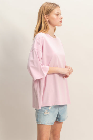 Pink Washed Oversized Crew Neck Top