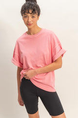 Pink Pigment Oversized Half-Sleeve Maternity T-Shirt