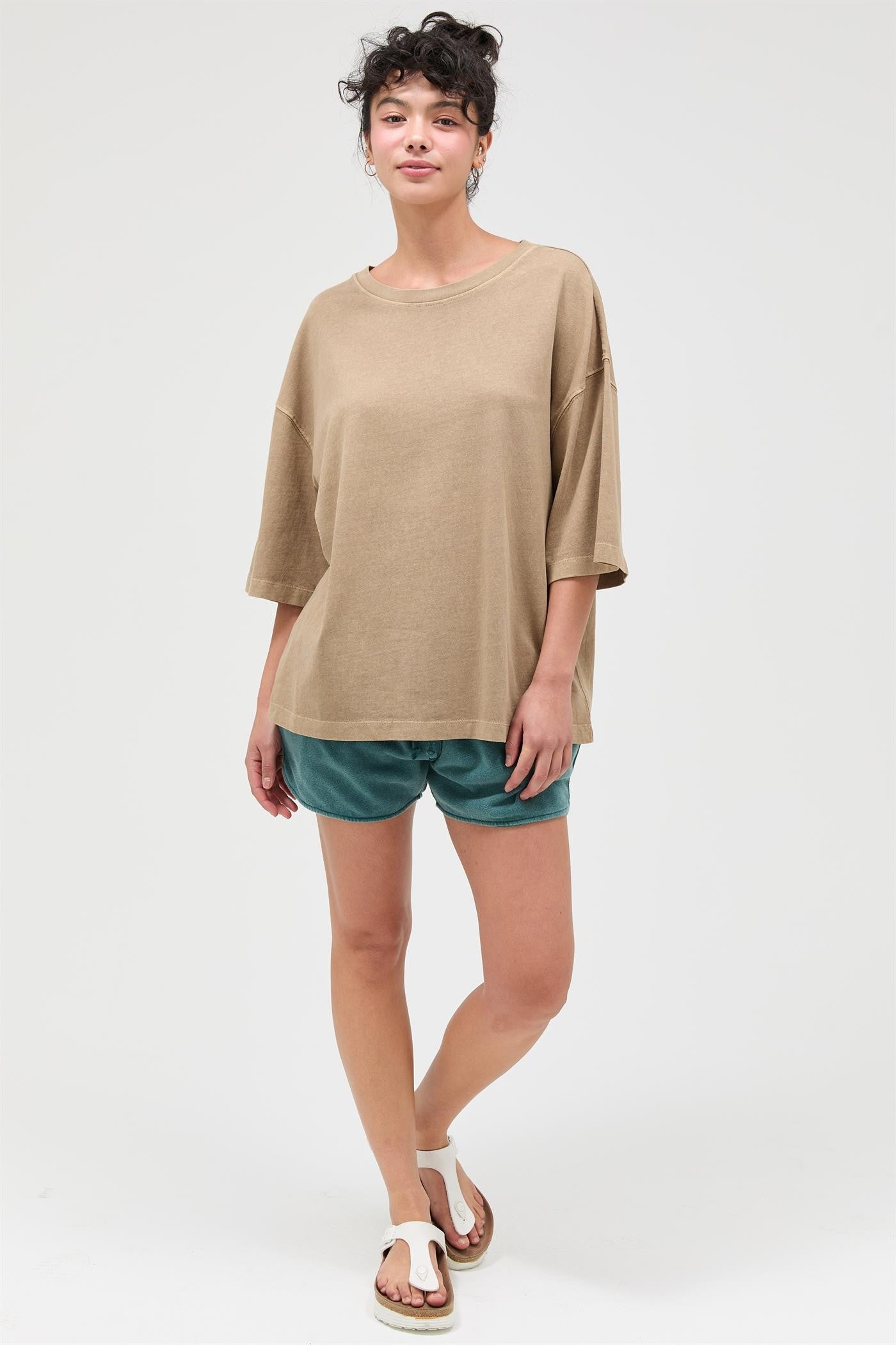 Mocha Pigment Oversized Half-Sleeve T-Shirt