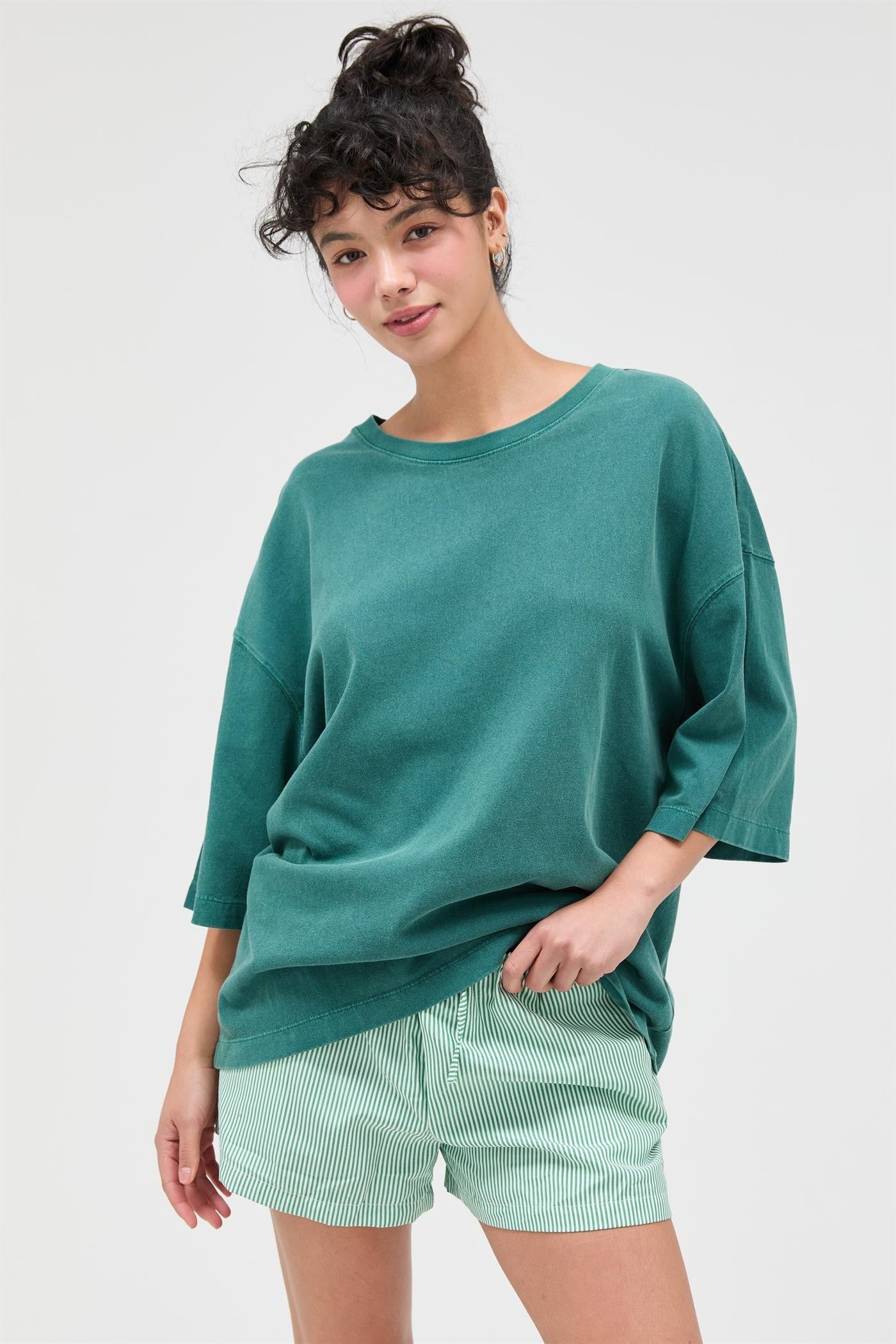 Dark Teal Pigment Oversized Half-Sleeve T-Shirt
