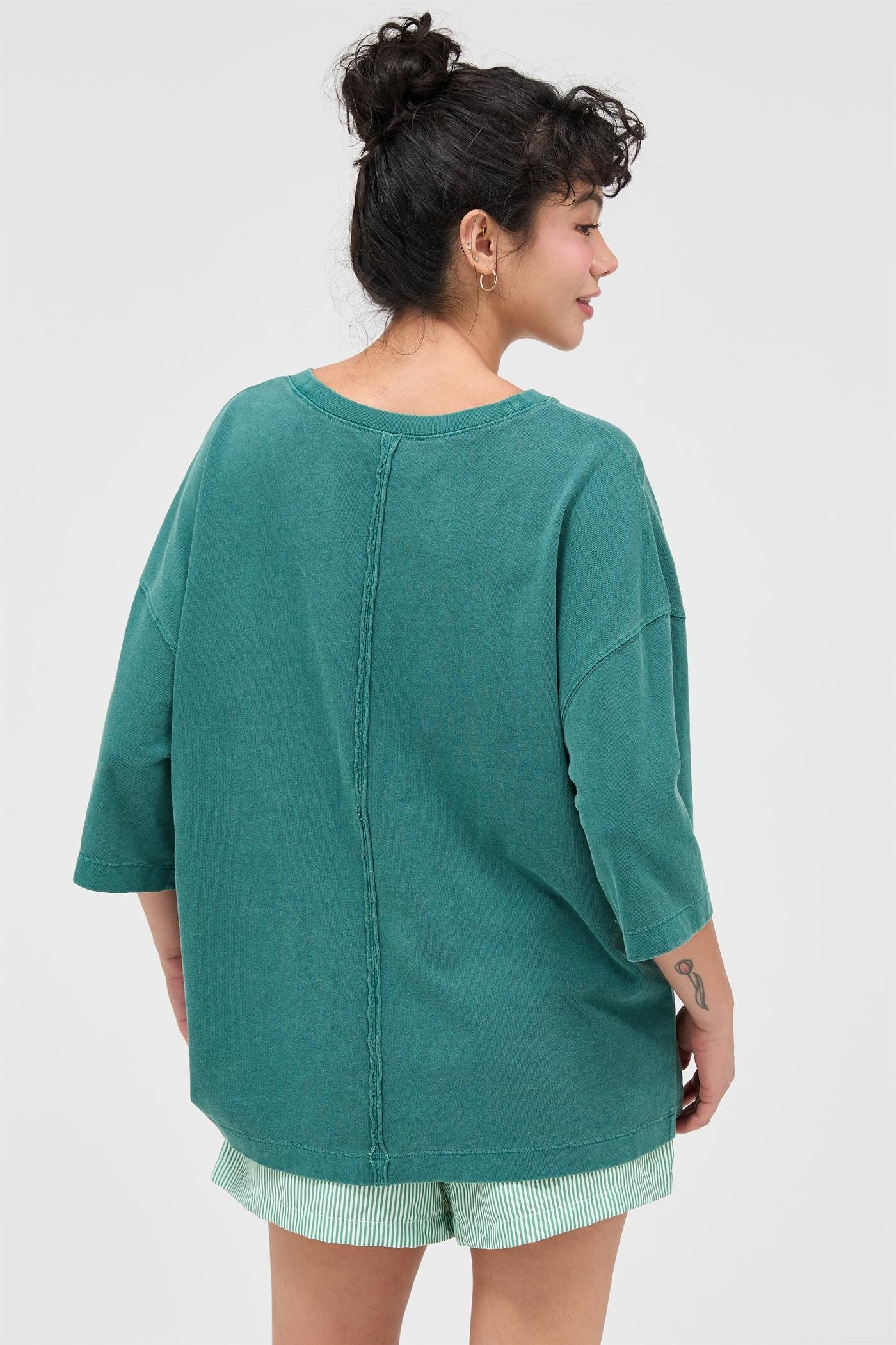 Dark Teal Pigment Oversized Half-Sleeve T-Shirt