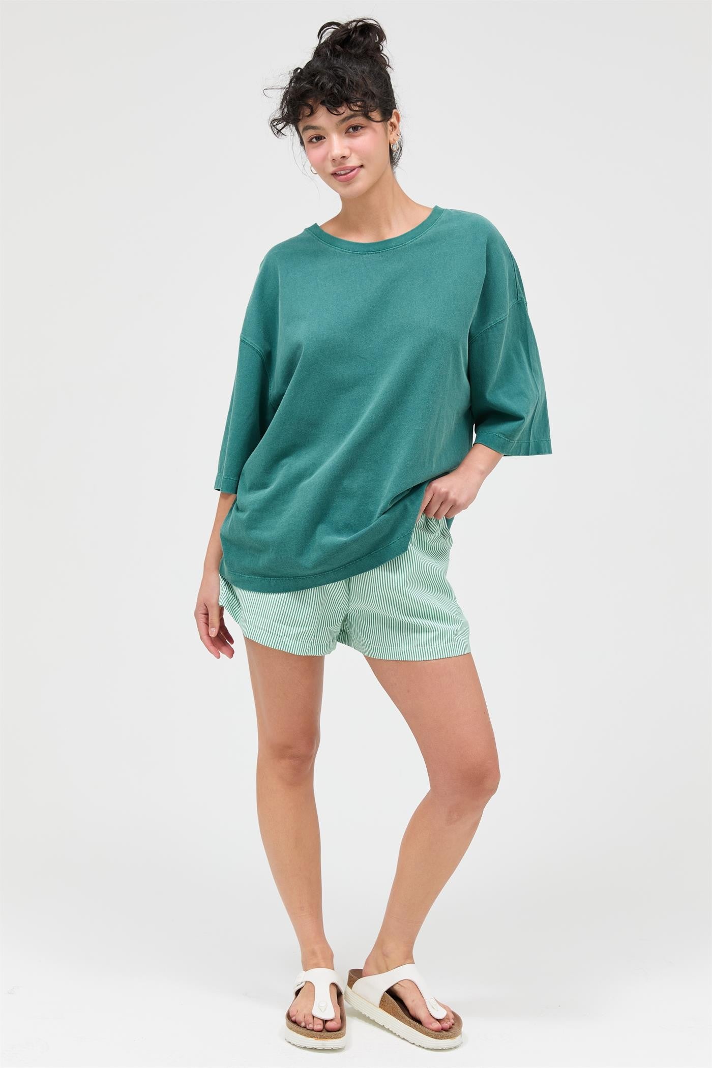 Dark Teal Pigment Oversized Half-Sleeve T-Shirt
