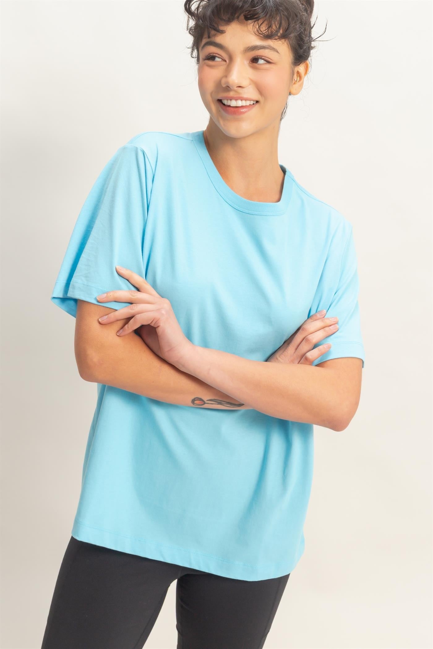 Blue Oversized Short Sleeve Crew Neck T-Shirt