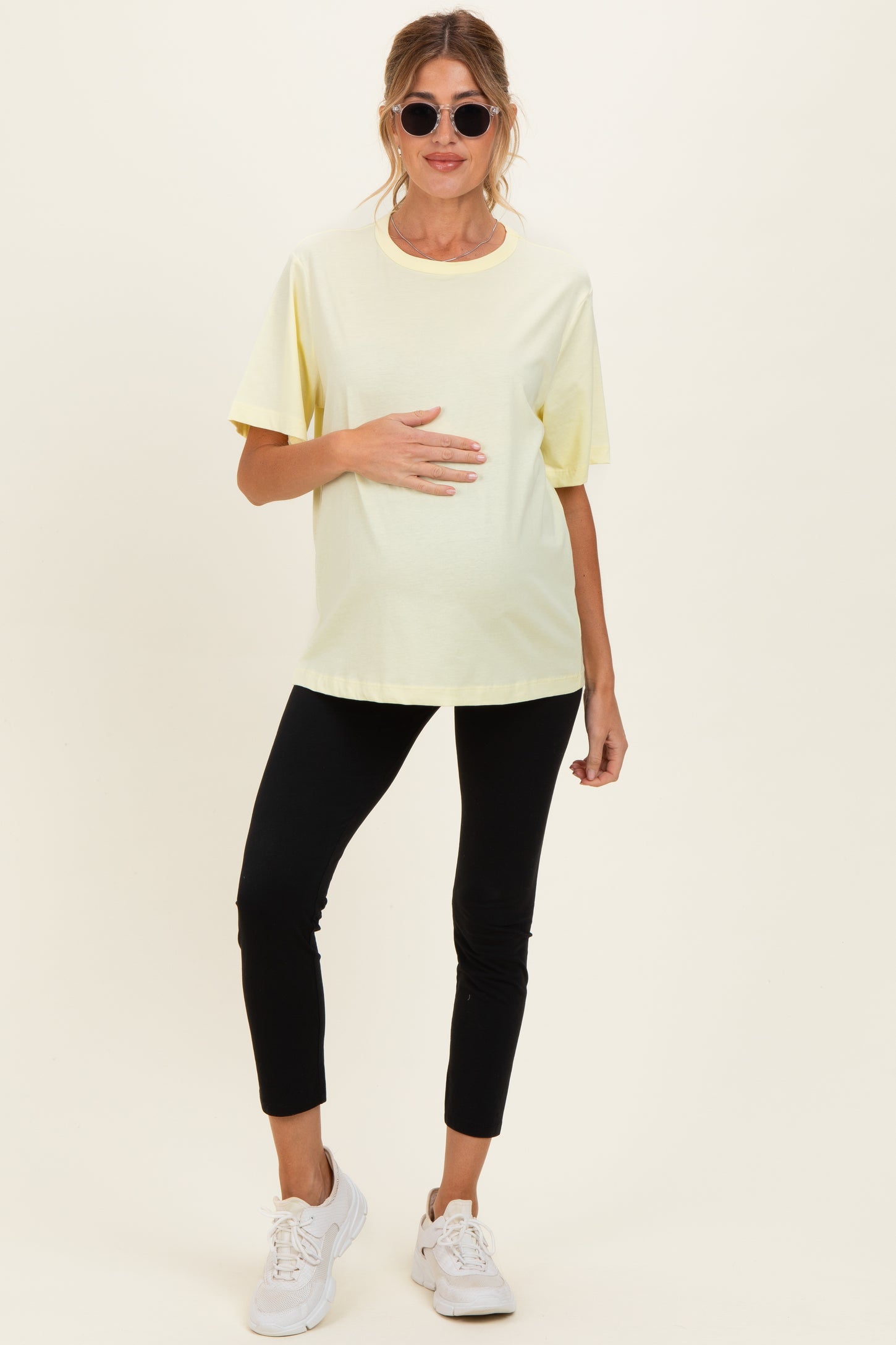 Yellow Oversized Short Sleeve Crew Neck Maternity T-Shirt
