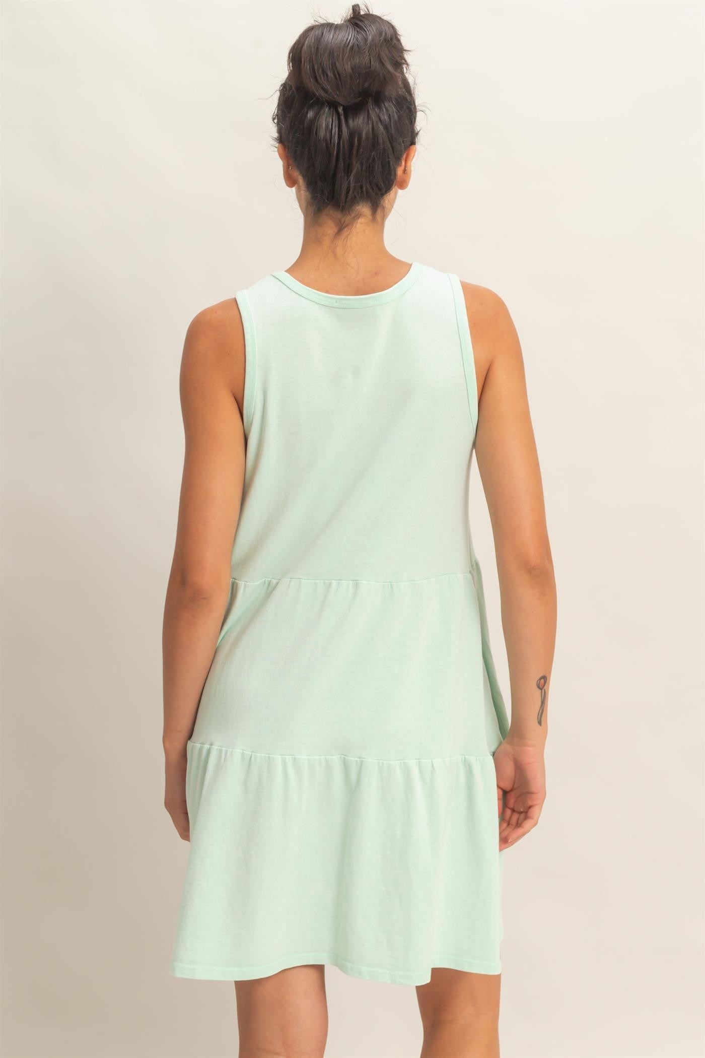 Mint Sleeveless Crewneck Tiered Mini Dress