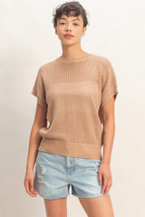 Taupe Open-Knit Dolman Sleeve Maternity Top