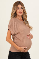 Taupe Open-Knit Dolman Sleeve Maternity Top