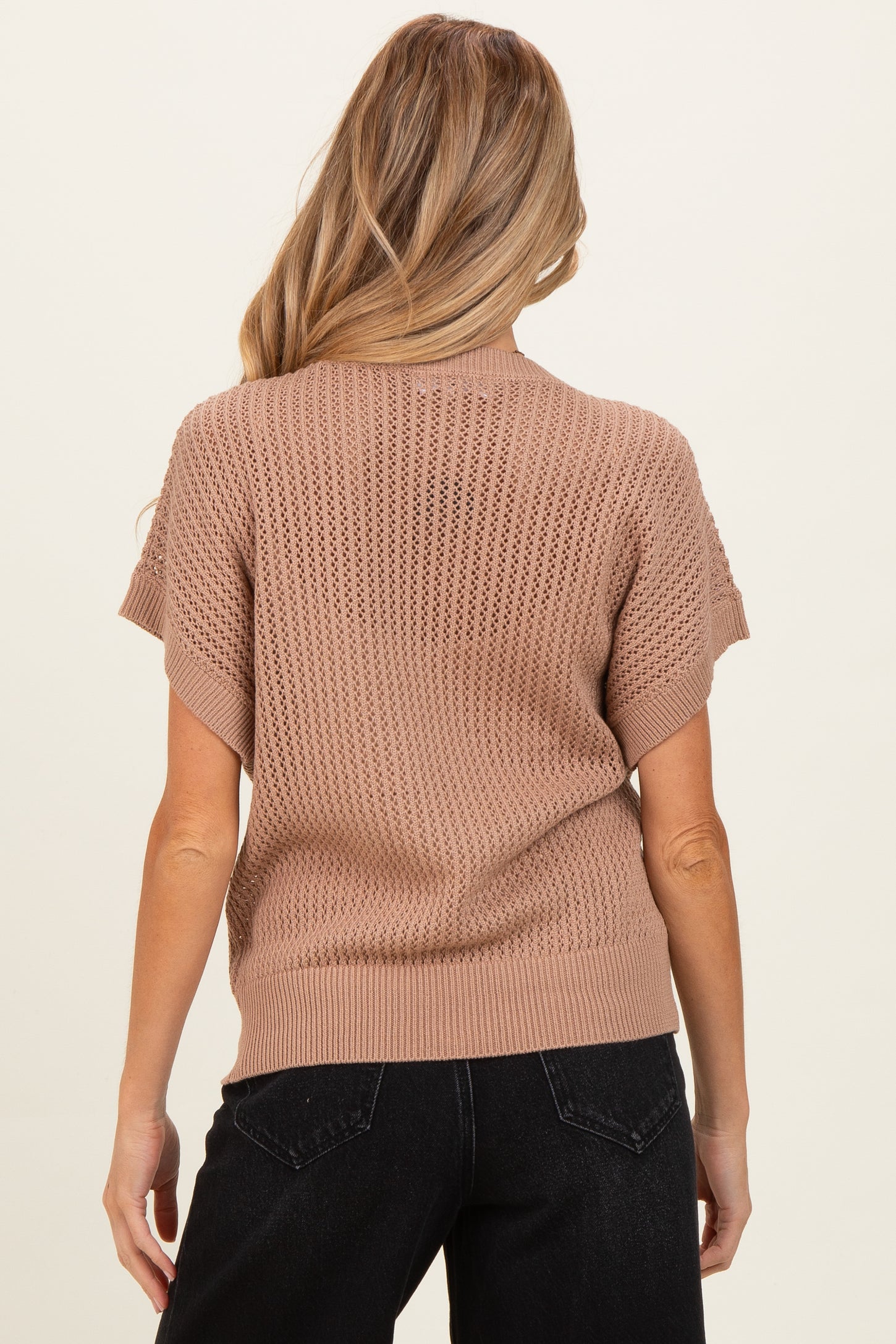 Taupe Open-Knit Dolman Sleeve Maternity Top