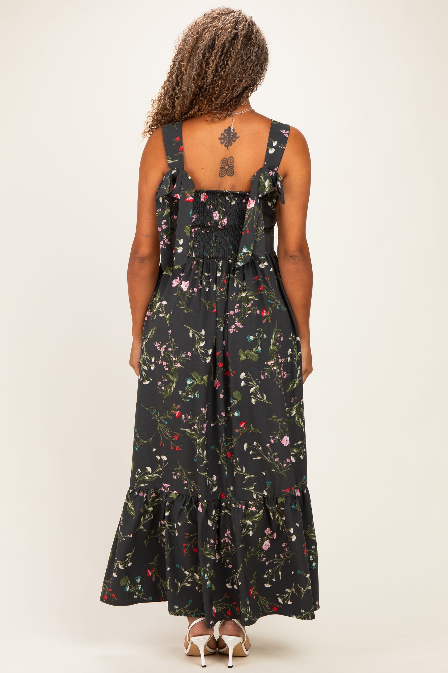Forest Green Floral Bow Strap Plus Maxi Dress