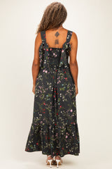 Forest Green Floral Bow Strap Plus Maxi Dress