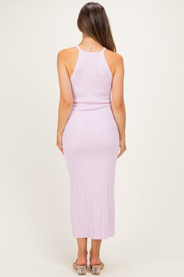 Light Pink Halter Ribbed Knit Maternity Maxi Dress