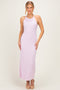 Light Pink Halter Ribbed Knit Maxi Dress