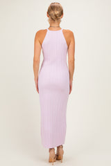 Light Pink Halter Ribbed Knit Maxi Dress