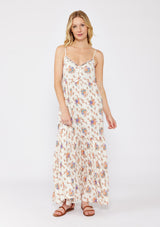 Natural Floral Tiered Button Up Maxi Dress