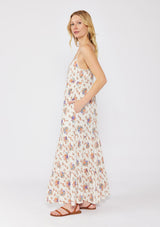Natural Floral Tiered Button Up Maxi Dress