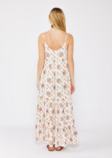 Natural Floral Tiered Button Up Maxi Dress