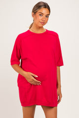 Watermelon Red Oversized Maternity T-Shirt Dress