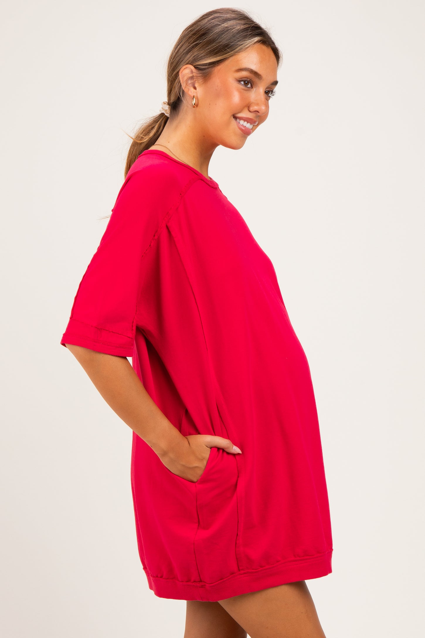Watermelon Red Oversized Maternity T-Shirt Dress
