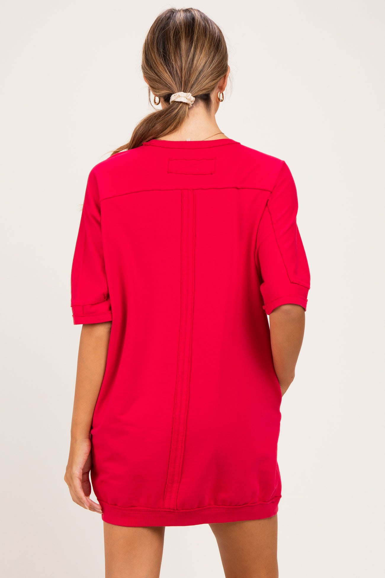 Watermelon Red Oversized Maternity T-Shirt Dress
