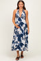 Navy Halter Neck Open Back Maternity Midi Dress