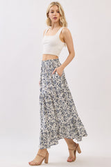 Cream Tiered Floral Print Maxi Skirt