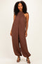 Brown Chiffon Halter Neck Open Back Jumpsuit