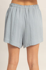 Light Blue Drawstring Pleated Shorts