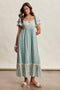 Sage Floral Border Print Flutter Sleeve Maxi Dress