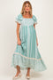 Sage Floral Border Print Flutter Sleeve Maternity Maxi Dress
